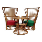 Set of 2 armchairs and table, design by Franco Albini for Bonacina, 1950s