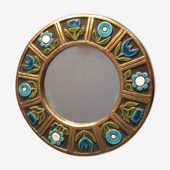 Miroir céramique émaux doré et bleu 29 x 29 cm