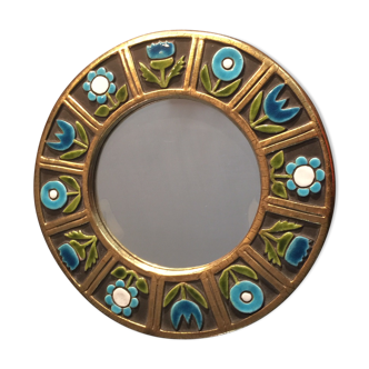 Mirror ceramic enamels gold and blue 29 x 29 cm