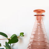 Old pink glass liqueur carafe and 2 glasses