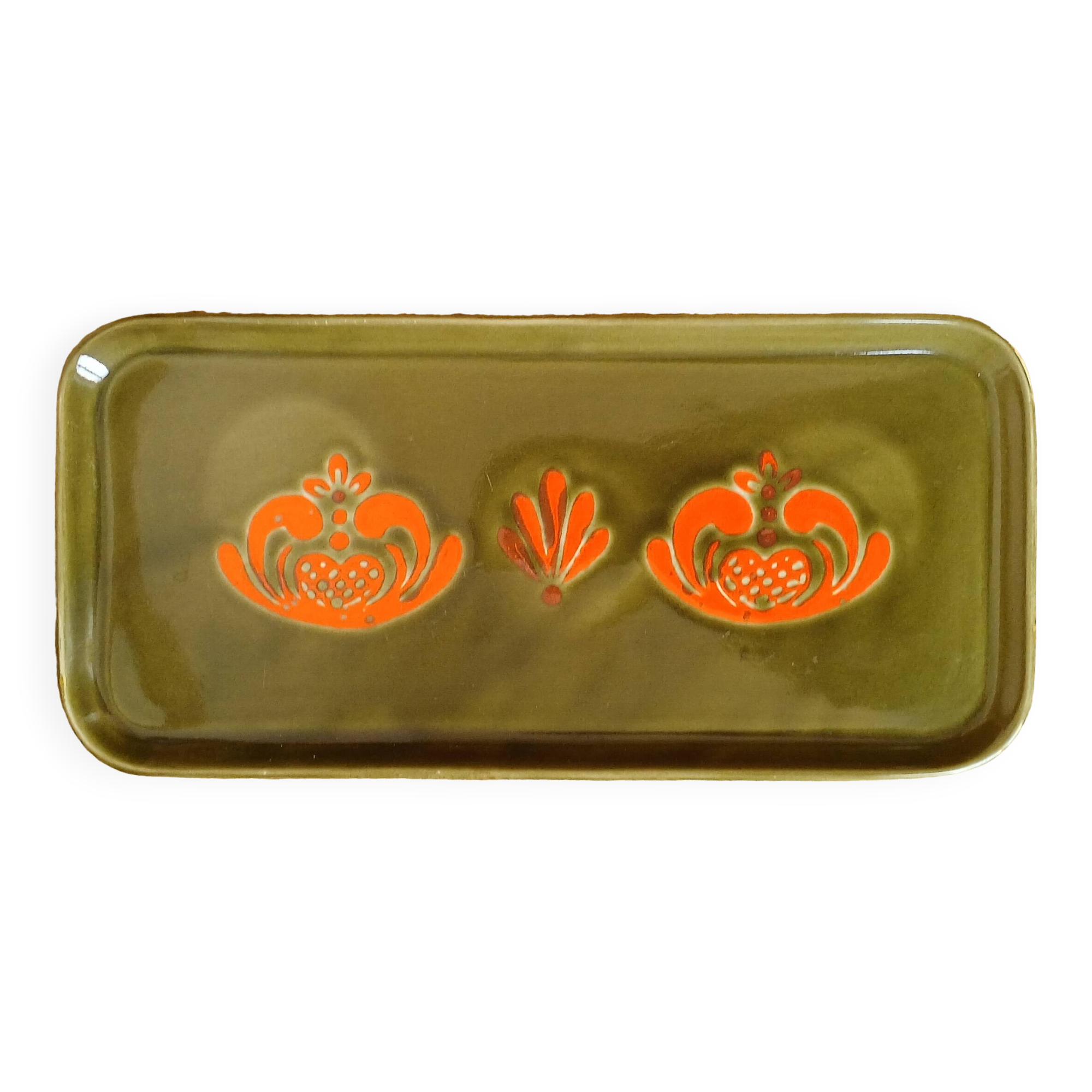 1970s glazed ceramic cake dish