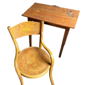 Fischel children's chair in curved wood and desk with 1 drawer