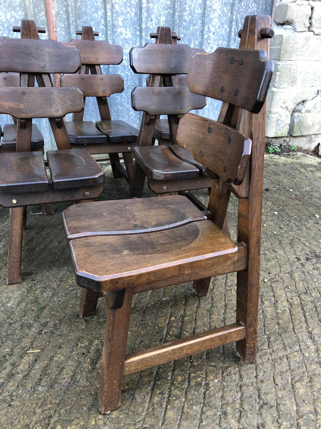 6 brutalist chairs in solid oak