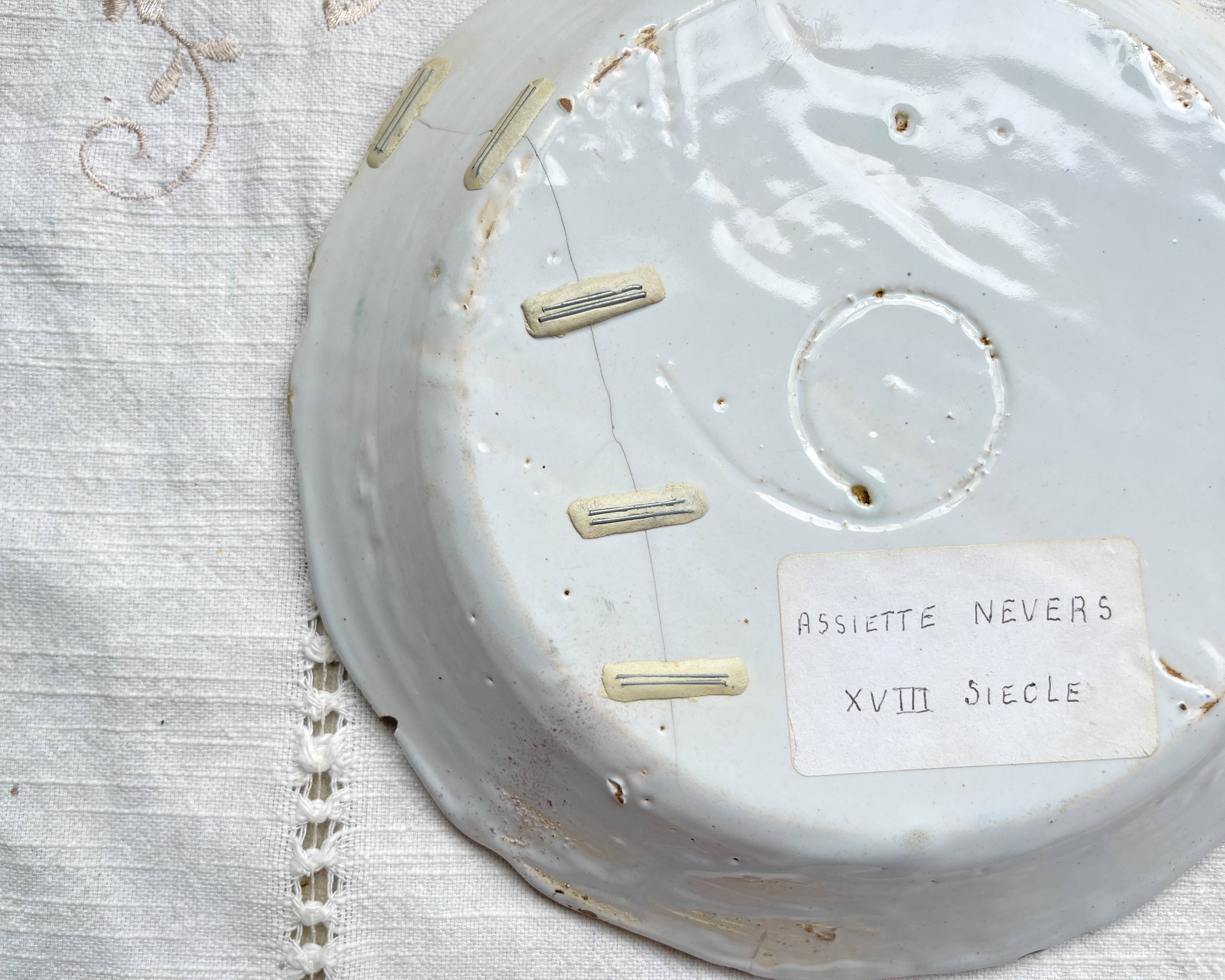 Antique French Earthenware Plate 18th Century NEVERS Landscape Motif