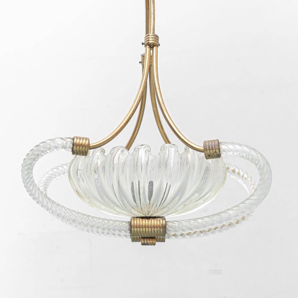Vintage Barovier & Toso chandelier in transparent glass and brass, elegant 1940s design