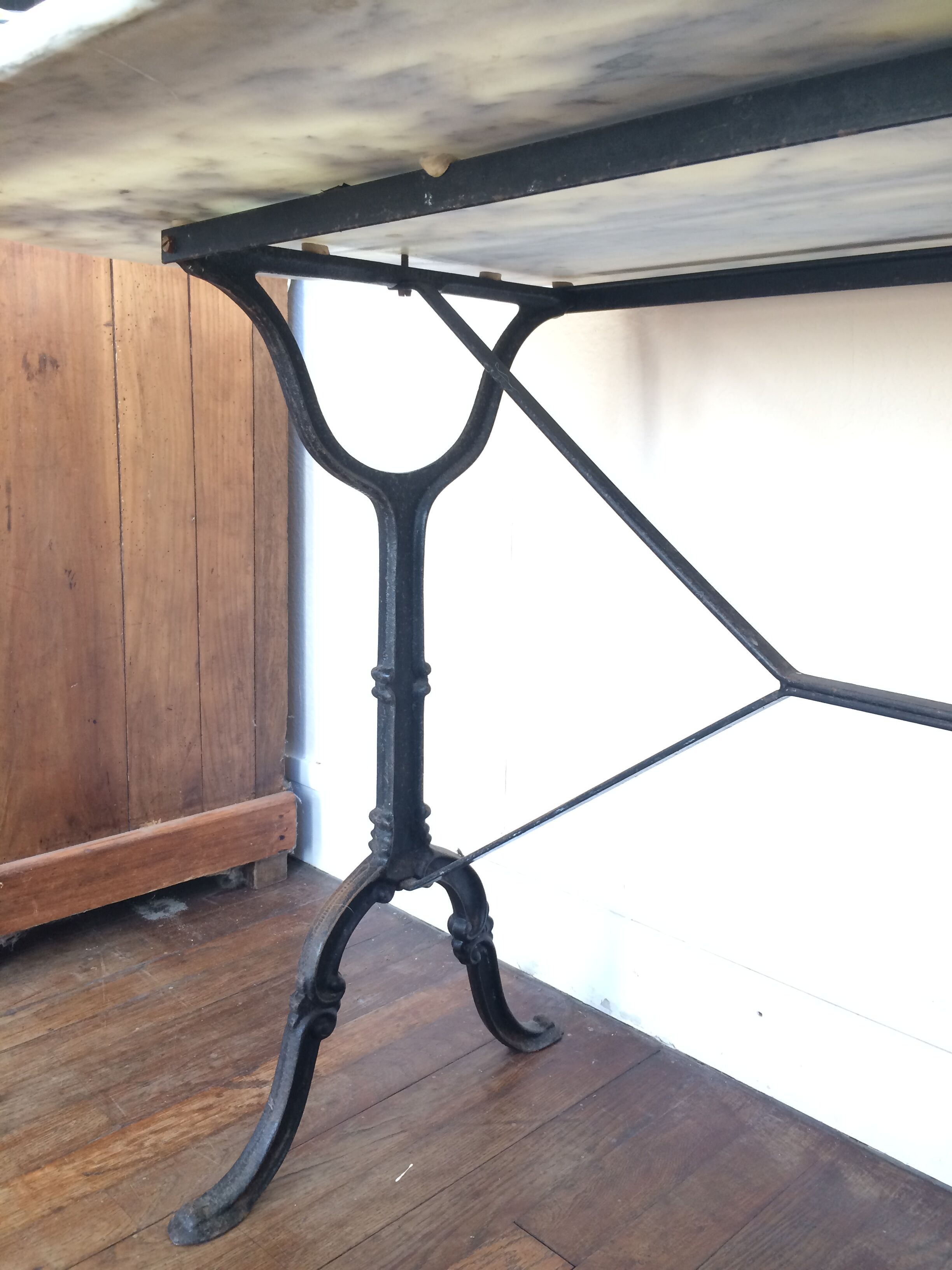 Marble oval tray bistro table and cast iron frame