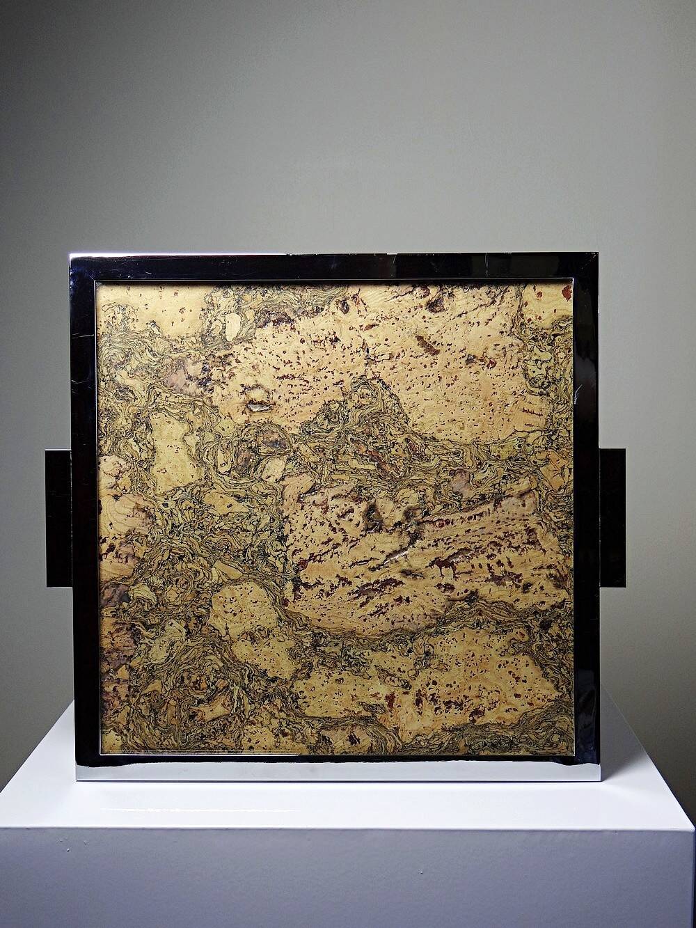 Mid-century chic chrome, cork and glass tray from the 70s