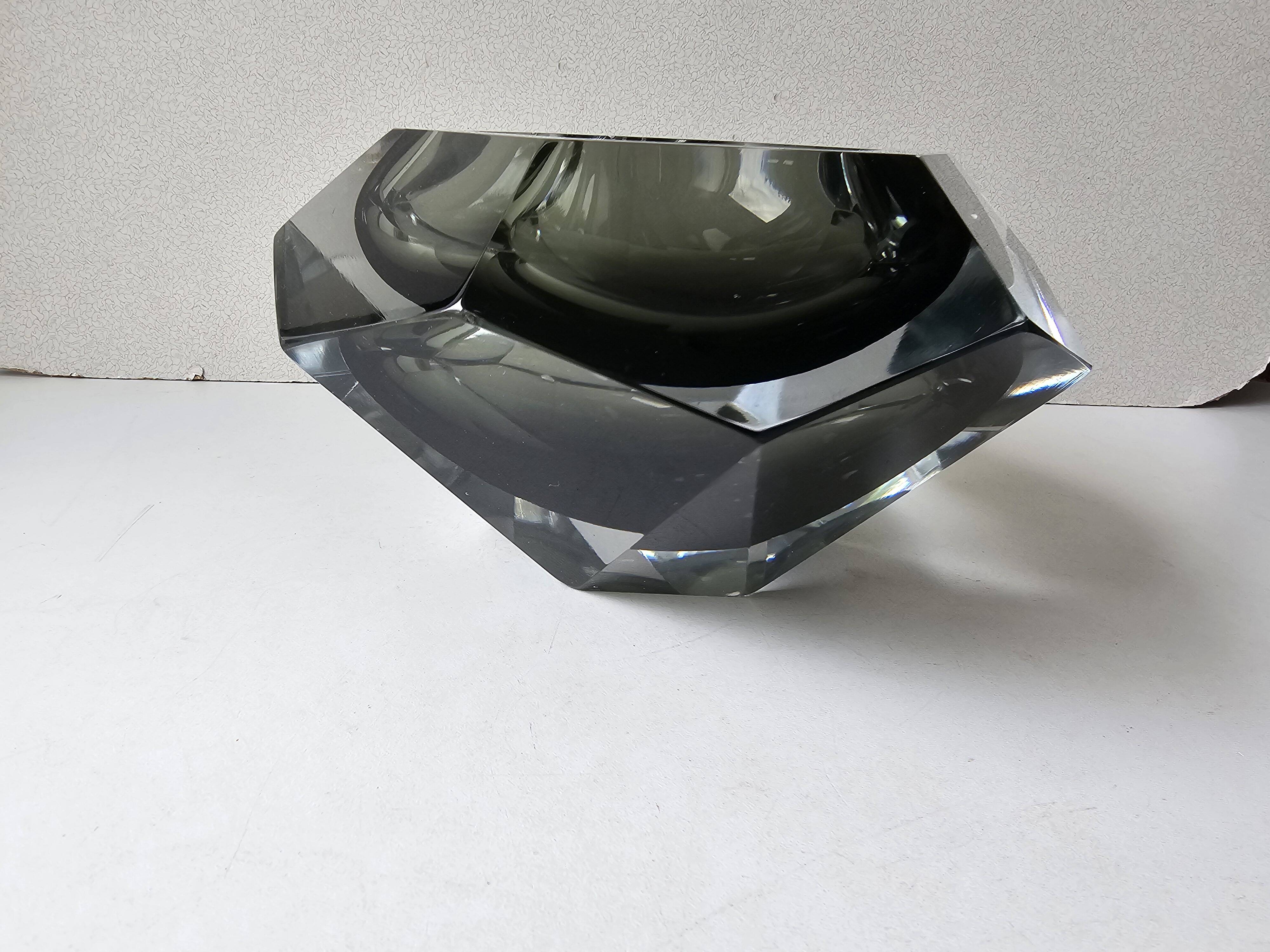 Murano glass Sommerso smoky grey and transparent empty pocket cup 20cm