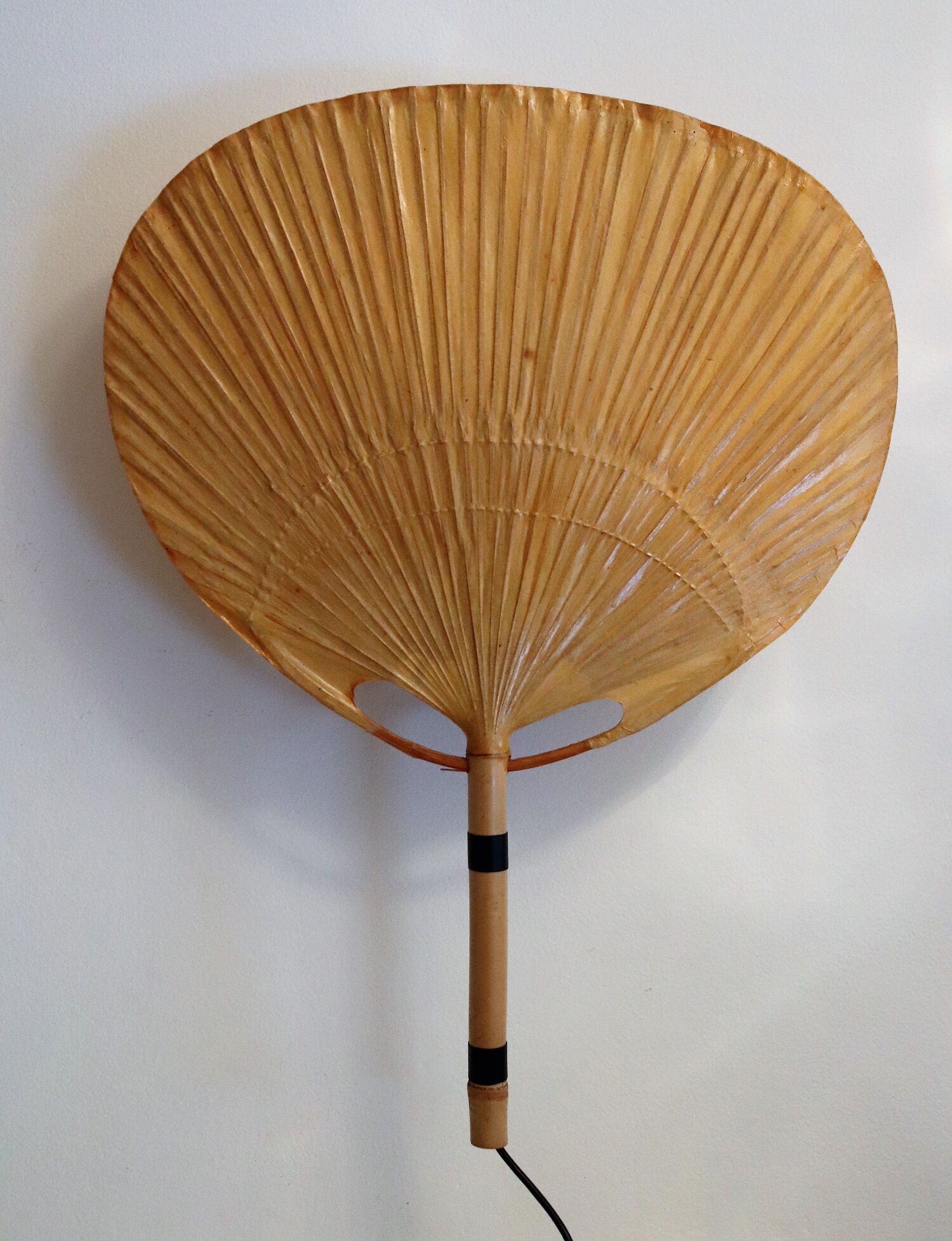 Set of 2 Uchiwa bamboo and rice paper wall lights by Ingo Maurer, Germany 1973