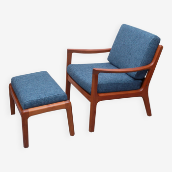 1960s armchair + ottomane teak, Ole Wanscher for Cado