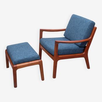 Fauteuil et teck ottoman, Ole Wanscher pour Cado, années 1960