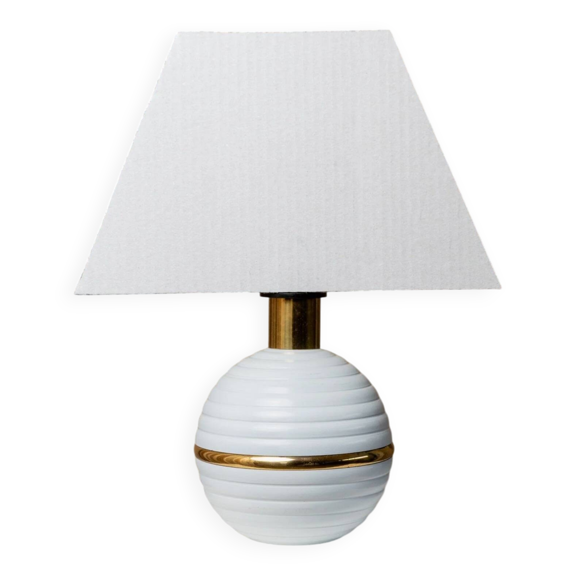 White Ceramic Table Lamp with Gold Band, Italy 1980s – Hollywood Regency Vintage