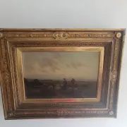 Hermann solbrig (1853-1942) oil painting on panel shepherdess and her flock