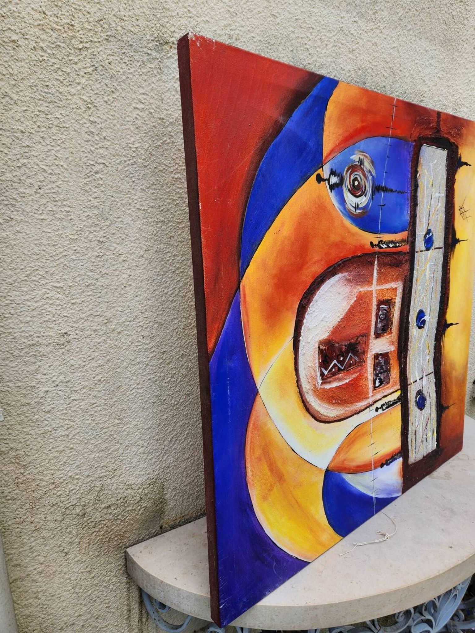 Large contemporary abstract painting signed Beyond Knowledge... the Universe
