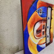 Large contemporary abstract painting signed Beyond Knowledge... the Universe