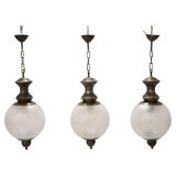 Lampes à Suspension en Laiton et Verre, 1960s, Set de 3