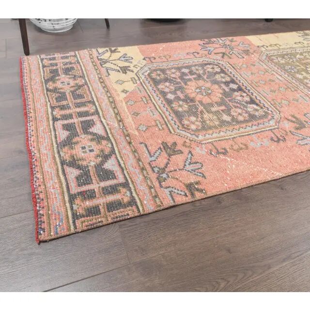 1970s Vintage Turkish Hand-Knotted Floral Runner 84x358