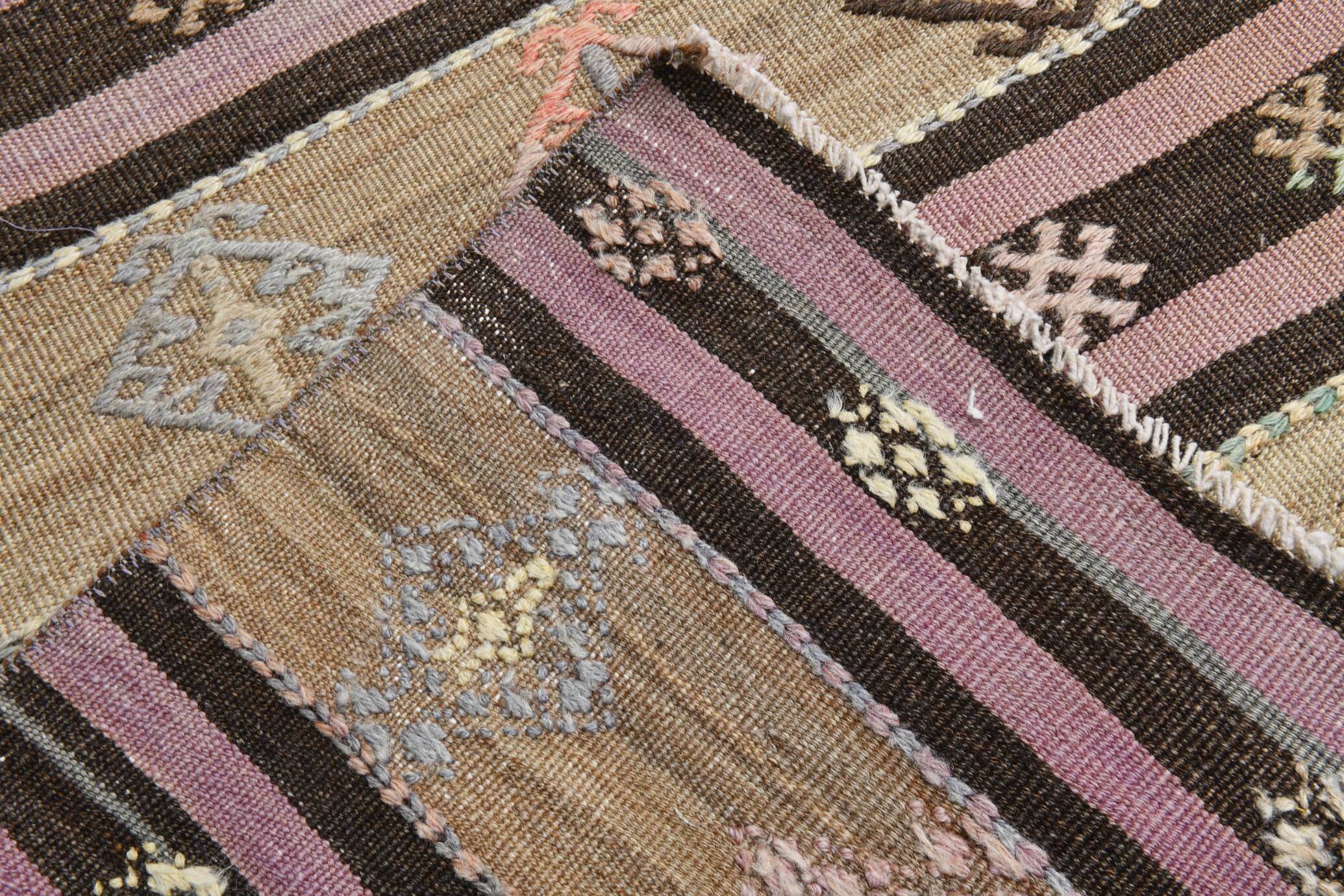 3x10 Pastel Pink & Brown Striped Kilim Runner Rug, 90x315Cm