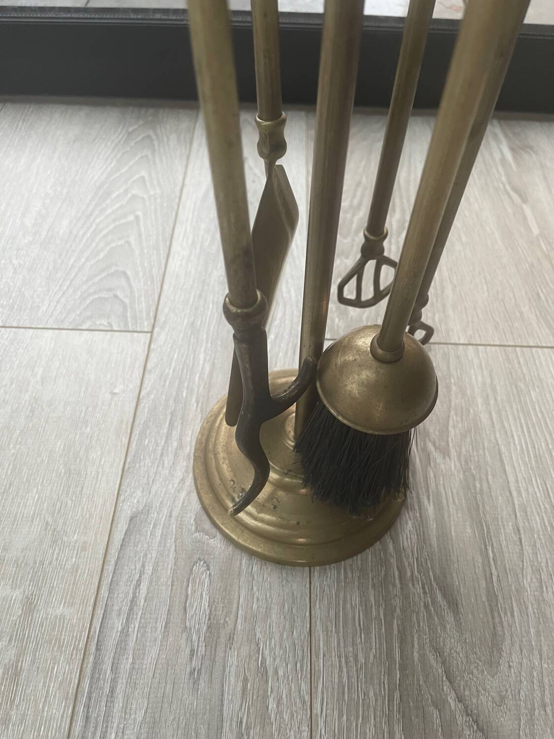 Brass fireplace tool set