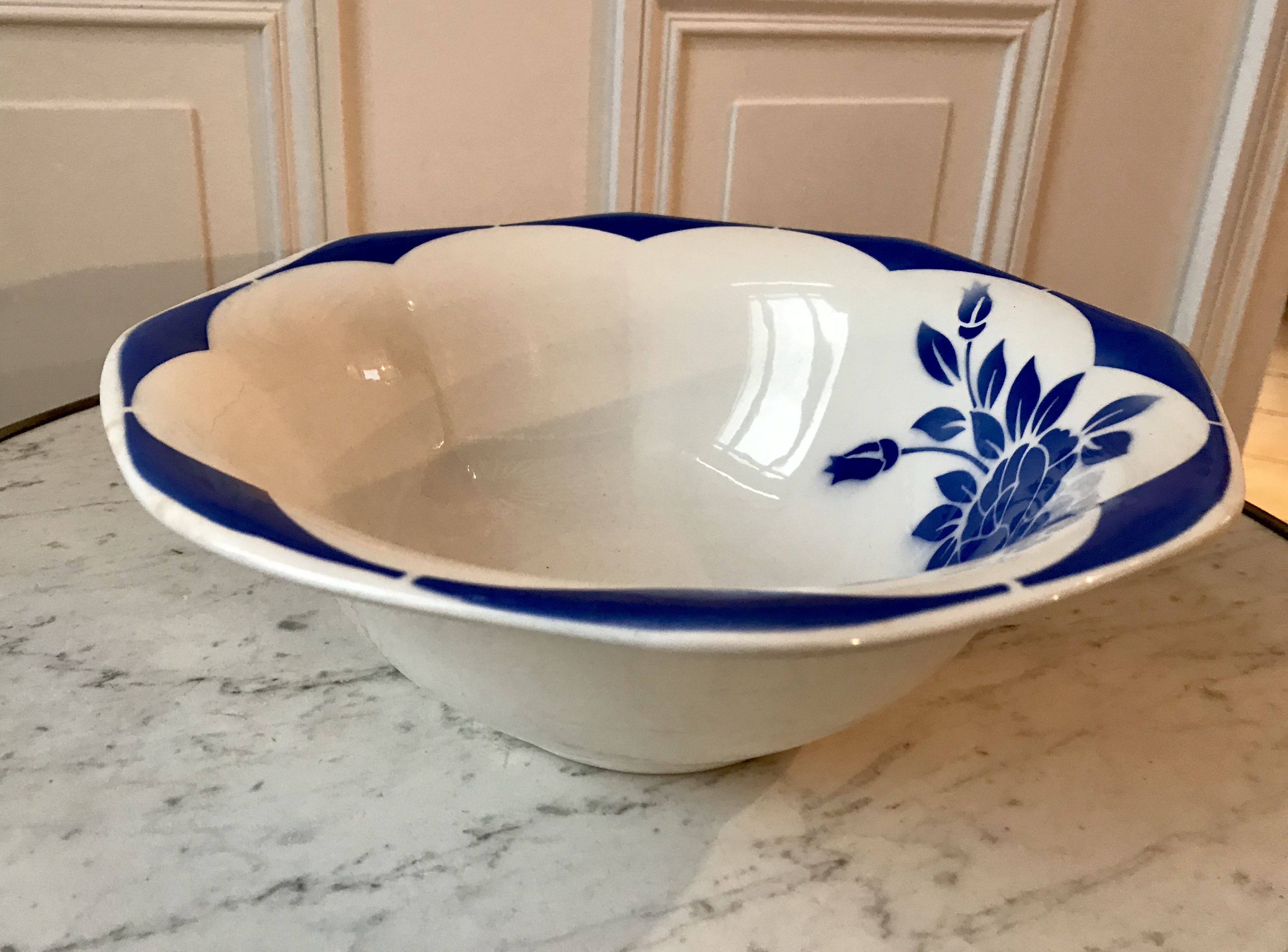 Salad bowl Digoin Sarreguemines Corsica blue 40s-50s