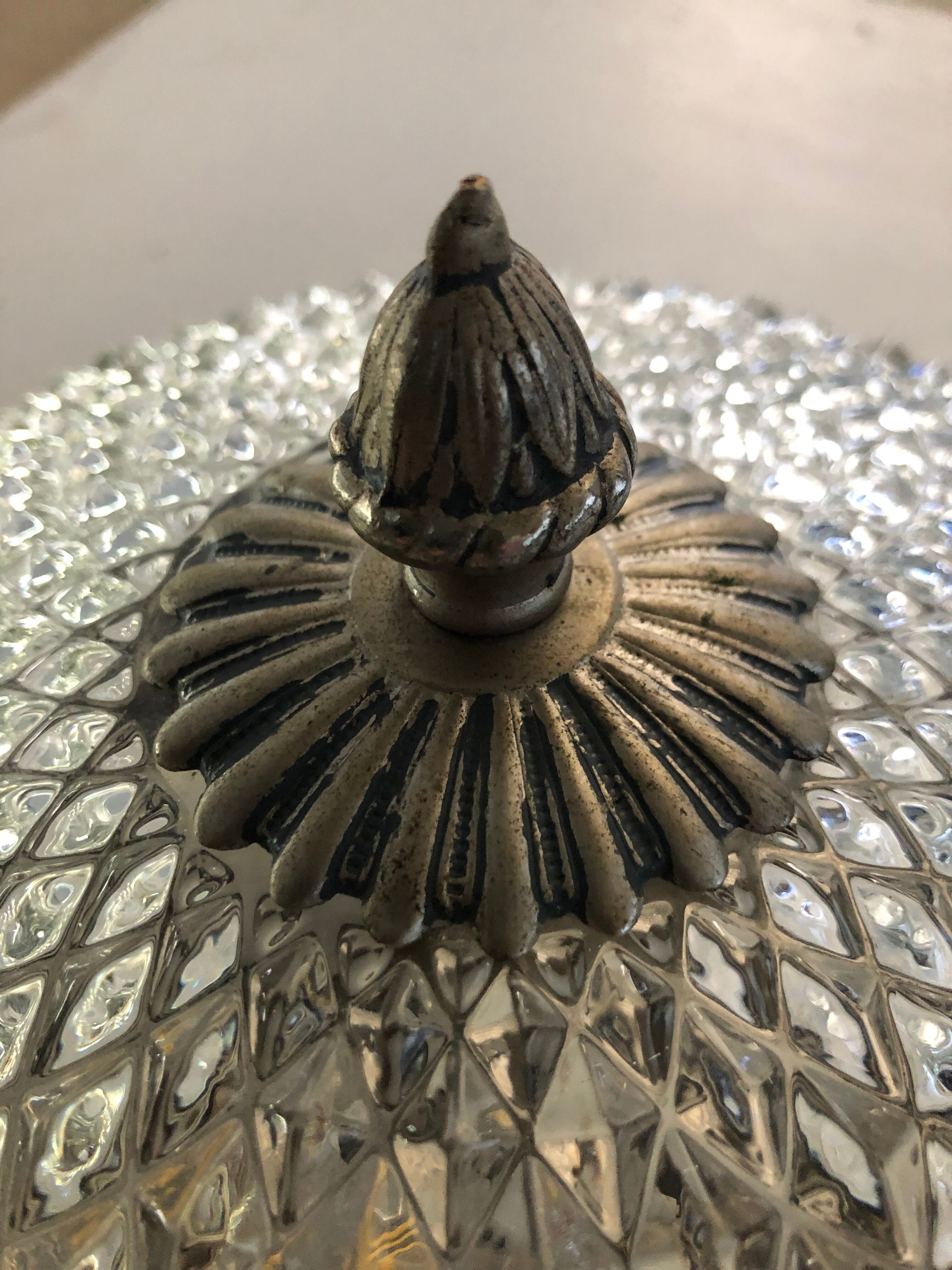 Plafonnier laiton et verre 1950