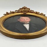 Ancien tableau hst portrait homme médaillon encadrement doré style louis xv