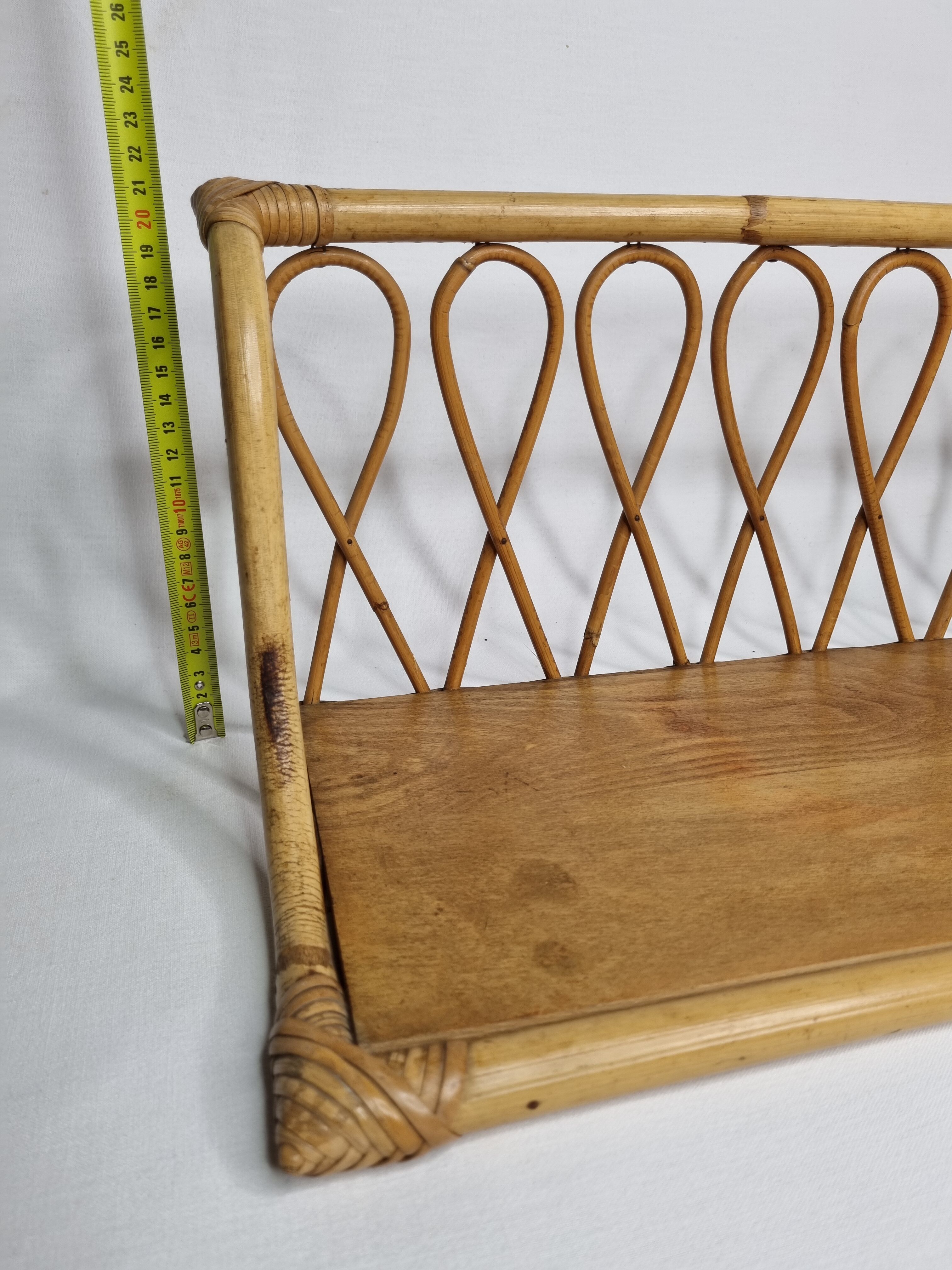 Vintage rattan wall shelf, 64 cm