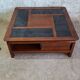 Table basse carrée bois massif plateau avec verre noir 100x100 cm