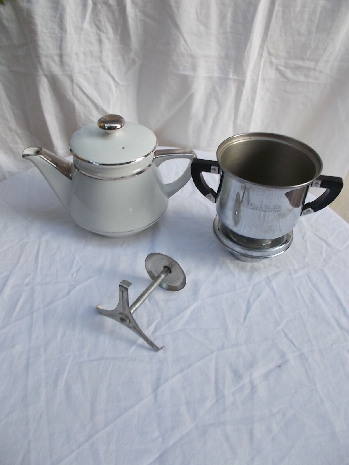 White silver Salam coffee pot Limoges France