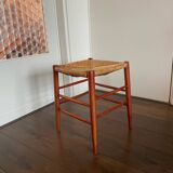 Mid-Century Wicker and Beech Stool, 1960s