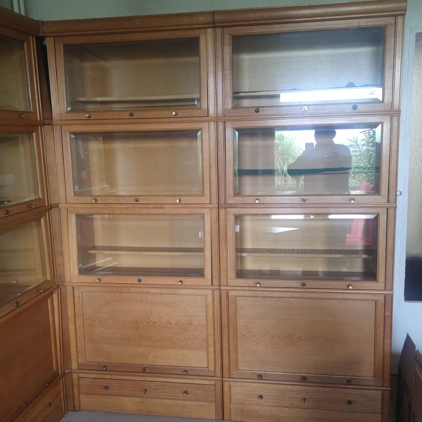 Modular bookcase in natural solid oak md by martin dupuis circa 1960
