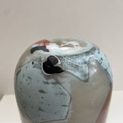 Blown opaline glass vase with coloured inclusions
