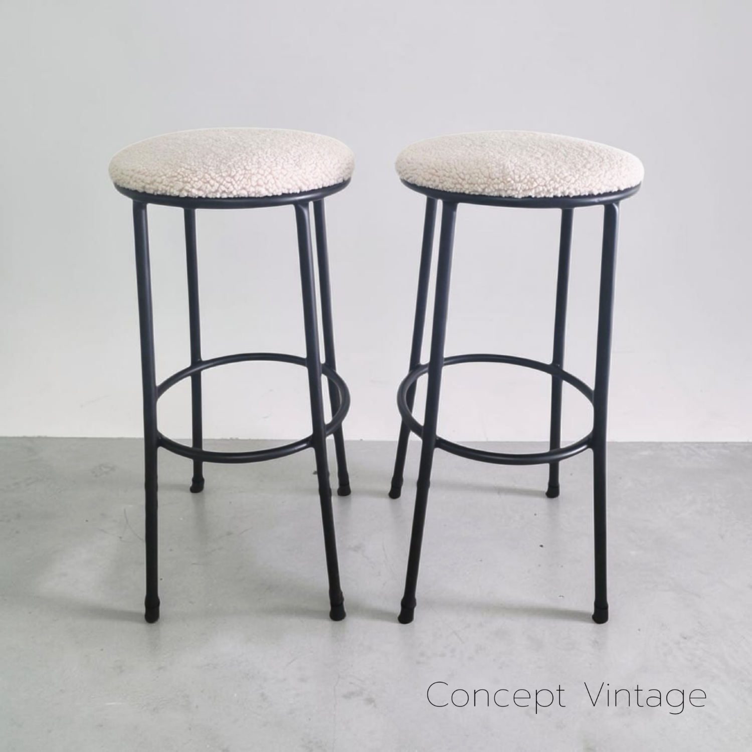 Vintage stools "Black & White", boucle upholstery