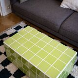 Glossy lime green ceramic tile coffee table Handmade in Paris