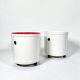 Pair of 70s Kartell Componibili on Wheels in Off White and Coral