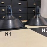 Large industrial lampshade in black enameled sheet metal, vintage 1950 N1