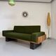 Vintage 3-seater sofa, green, solid wood, 70s/80s design
