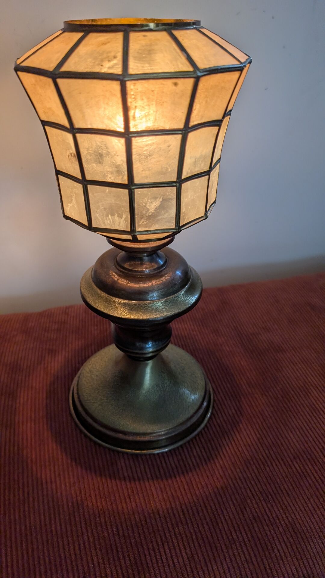 Brass and mother-of-pearl lamp. Lighthouse.