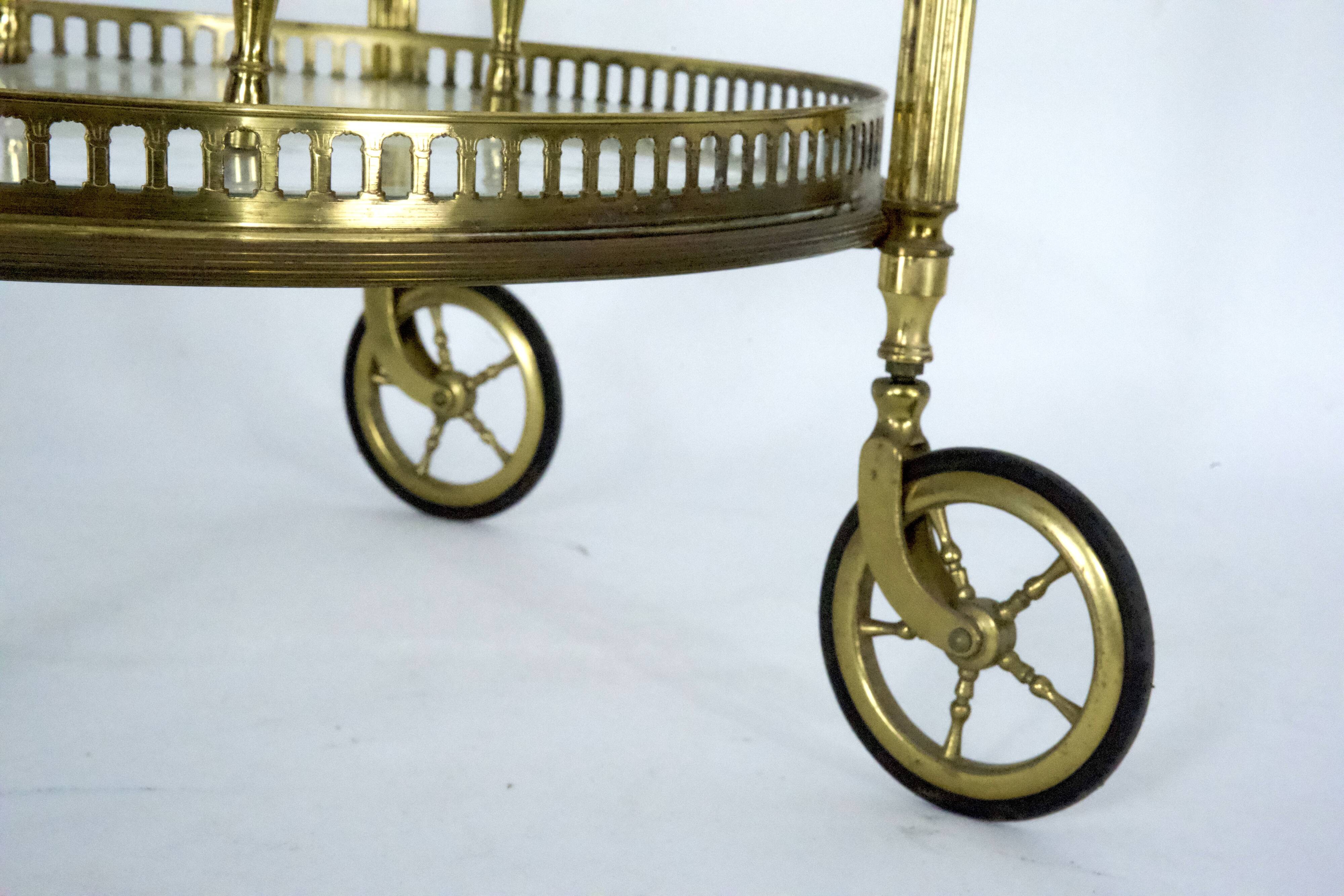 Mid-Century Modern Brass and Glass Bar Cart 1970s.