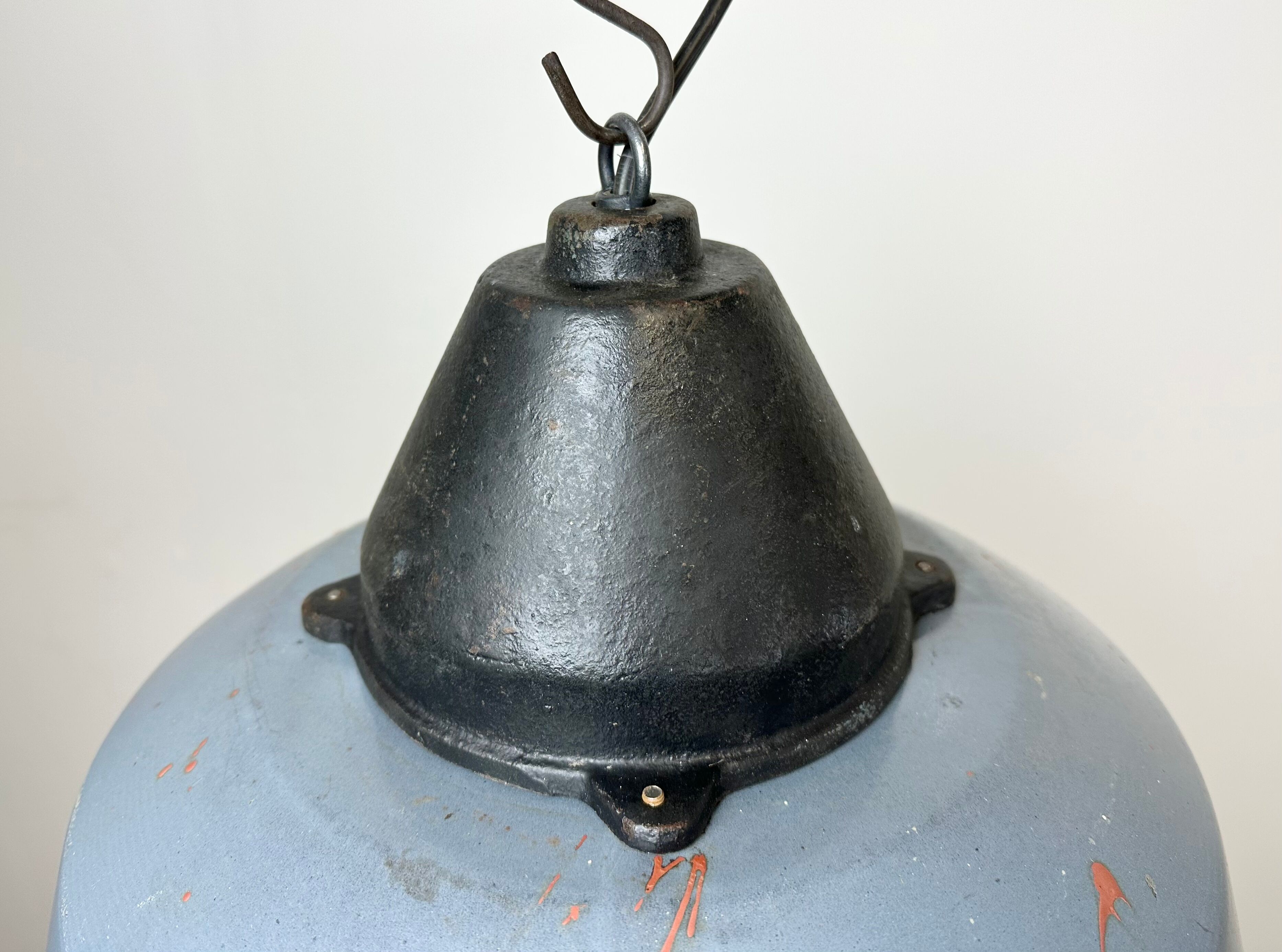 Industrial Grey Enamel and Cast Iron Pendant Light, 1960s