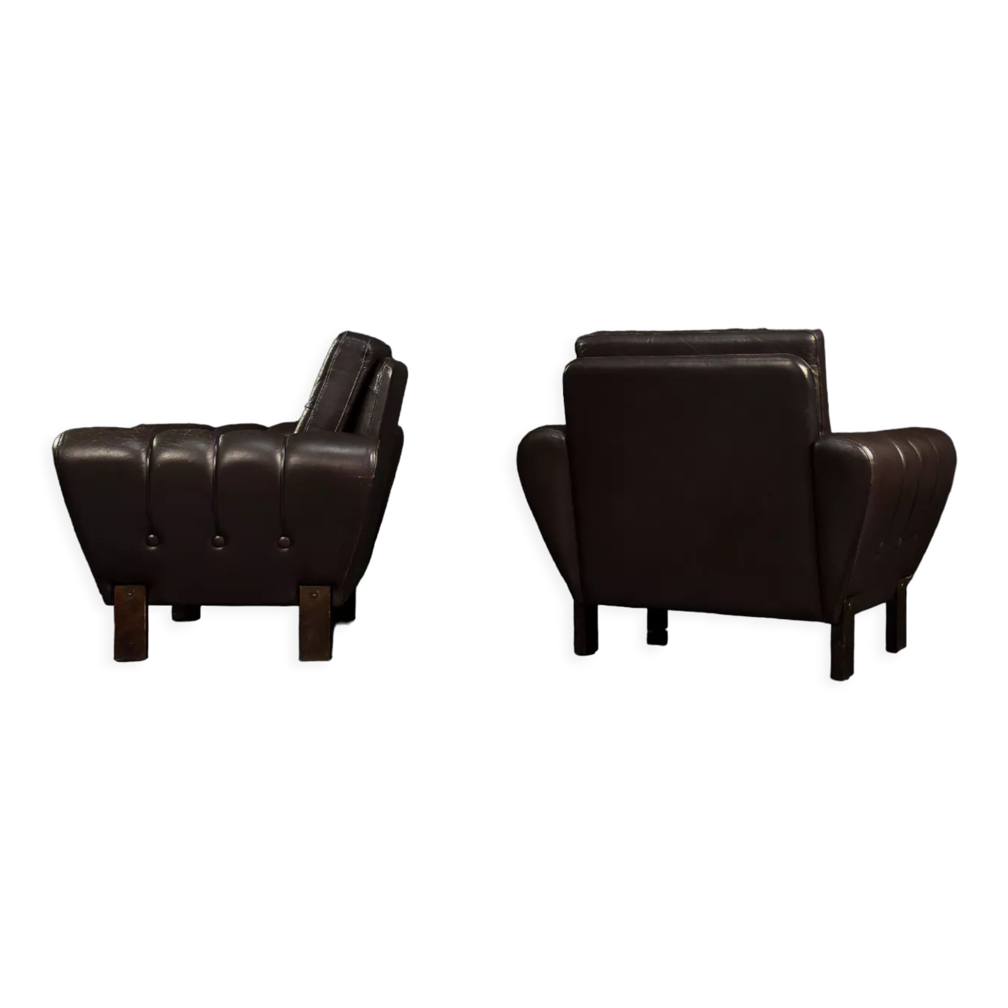 Vintage Mid-Century Modern Brown Leather Heart-shaped Lounge Chair, 1960s, Set of 2