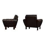 Vintage Mid-Century Modern Brown Leather Heart-shaped Lounge Chair, 1960s, Set of 2