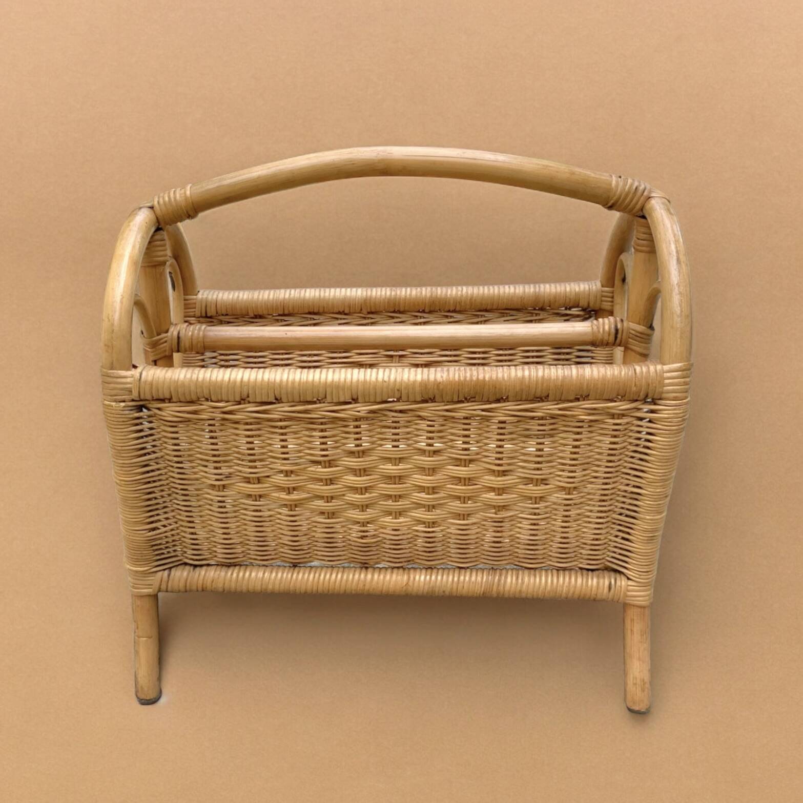 Vintage wicker and bamboo magazine rack