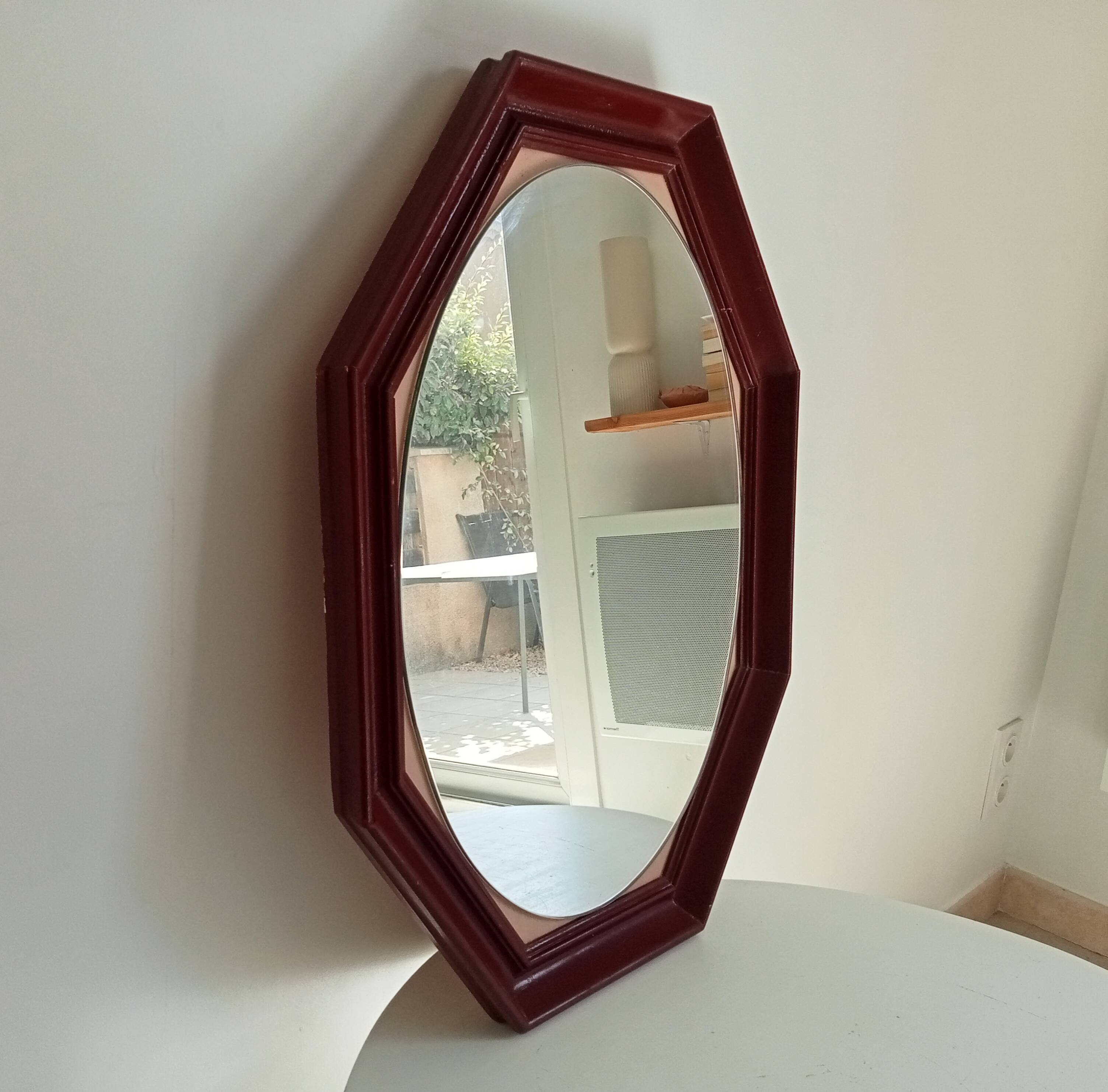 Miroir octogonale art déco en bois massif