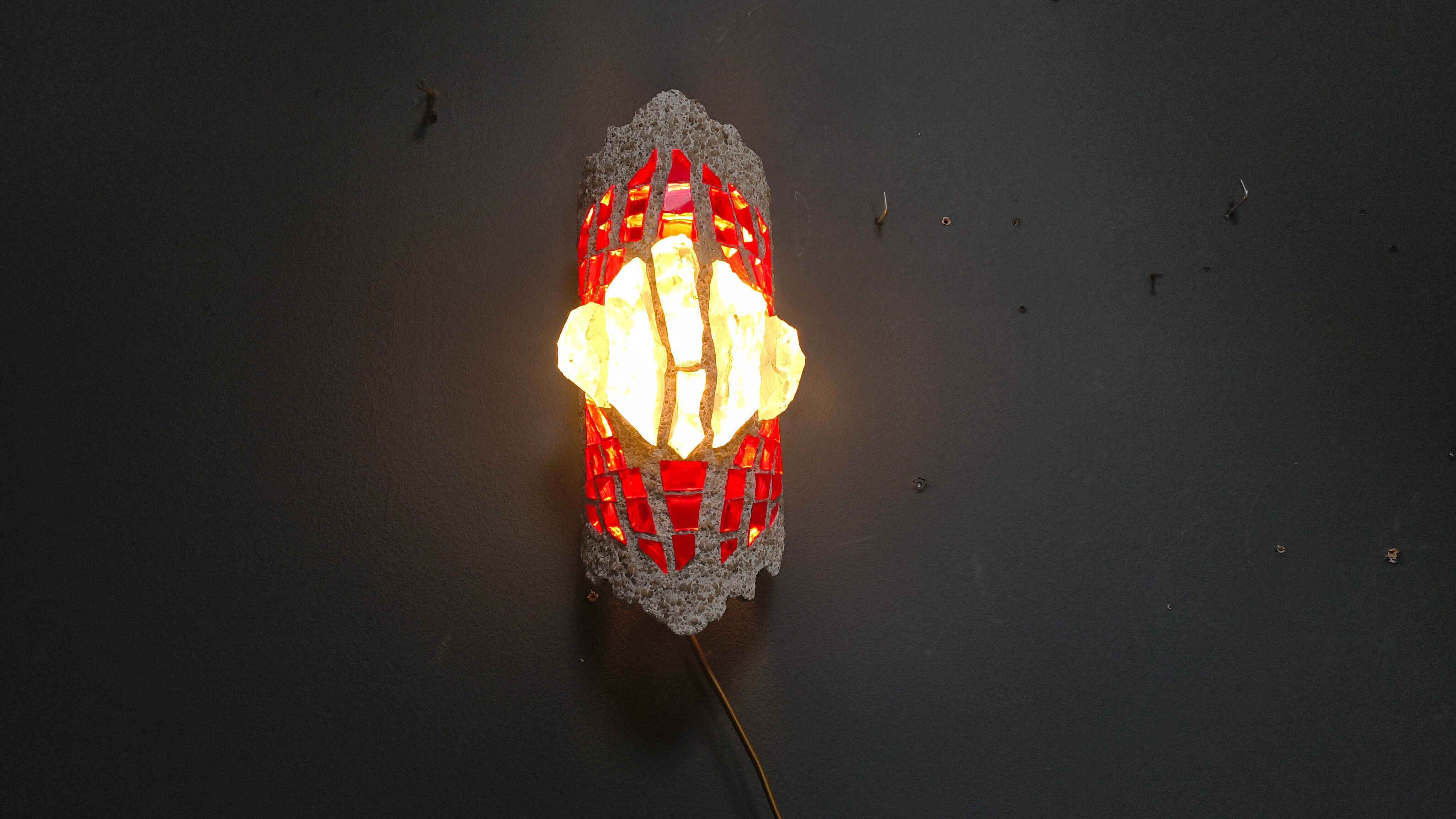 Brutalist cement and glass wall lamp, 1960s