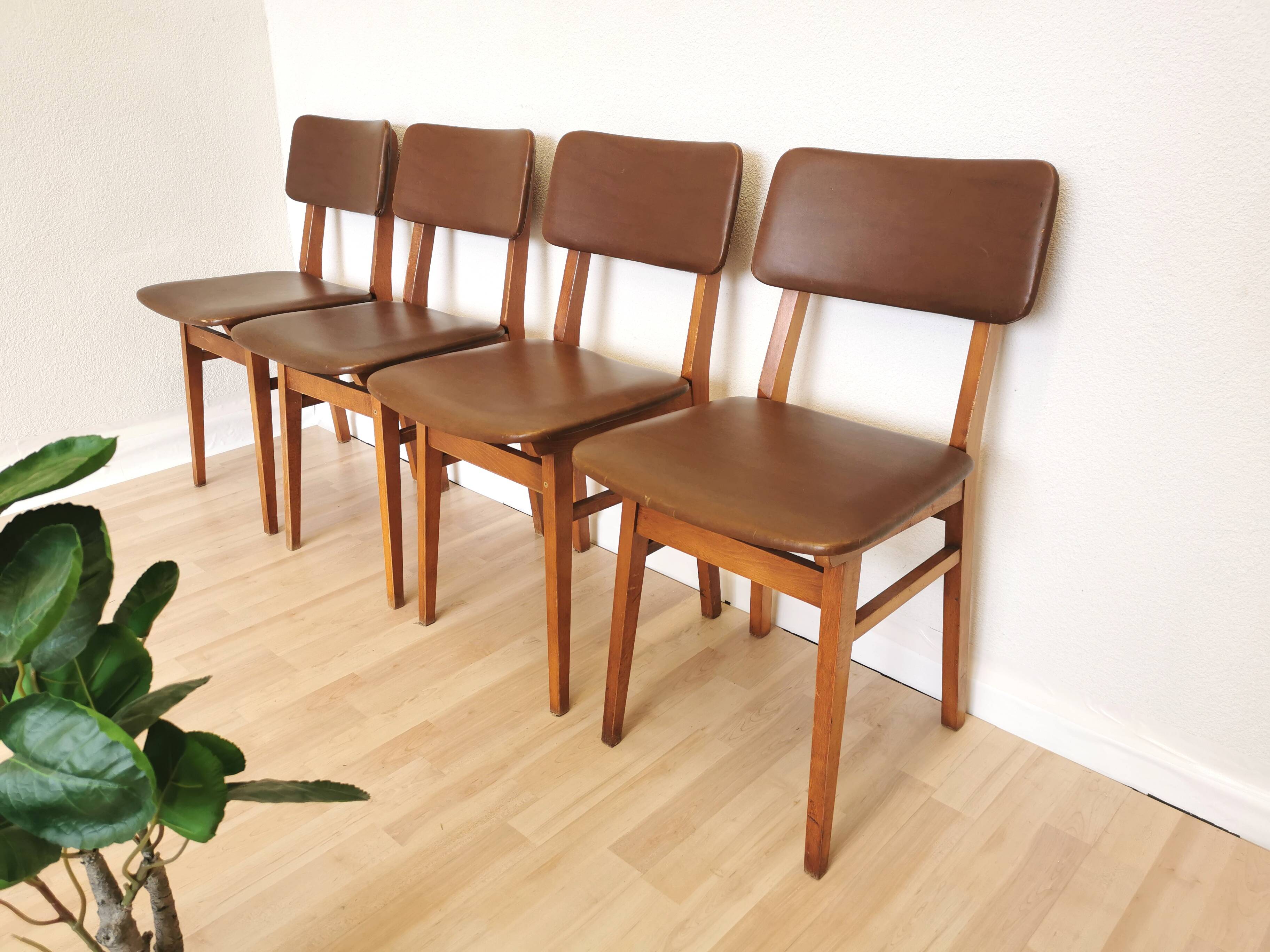 Vintage STOL Kamnik Dining Chairs (Set of 4): Mid-Century Leather Seat