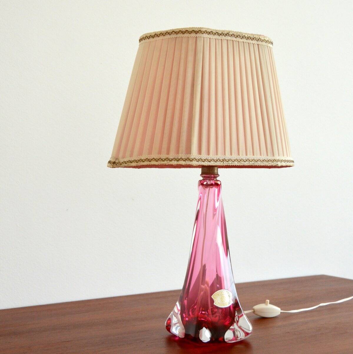 Val St-Lambert Belgium vintage crystal table lamp 1960s