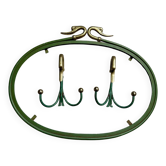 Rare set of swan neck coat hooks with mirror frame attributed to Maison Jansen, France, 1950s.