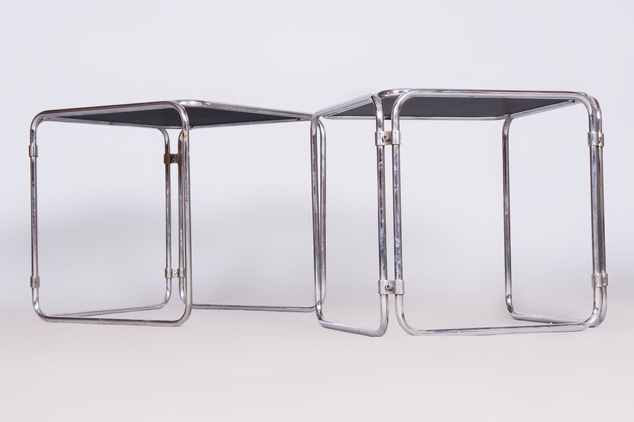 Restored Nesting Tables, Chrome-Plated Steel, Opaxit Glass, Czechia, 1960s