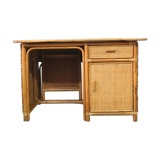 Mid-century italian bamboo, rattan and teak desk, 1960s